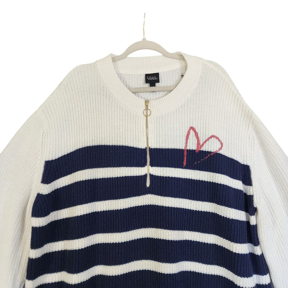 Ulla Popken Womens Sweater Plus Size 24/26 Blue White Nautical Striped Heart - Picture 3 of 13